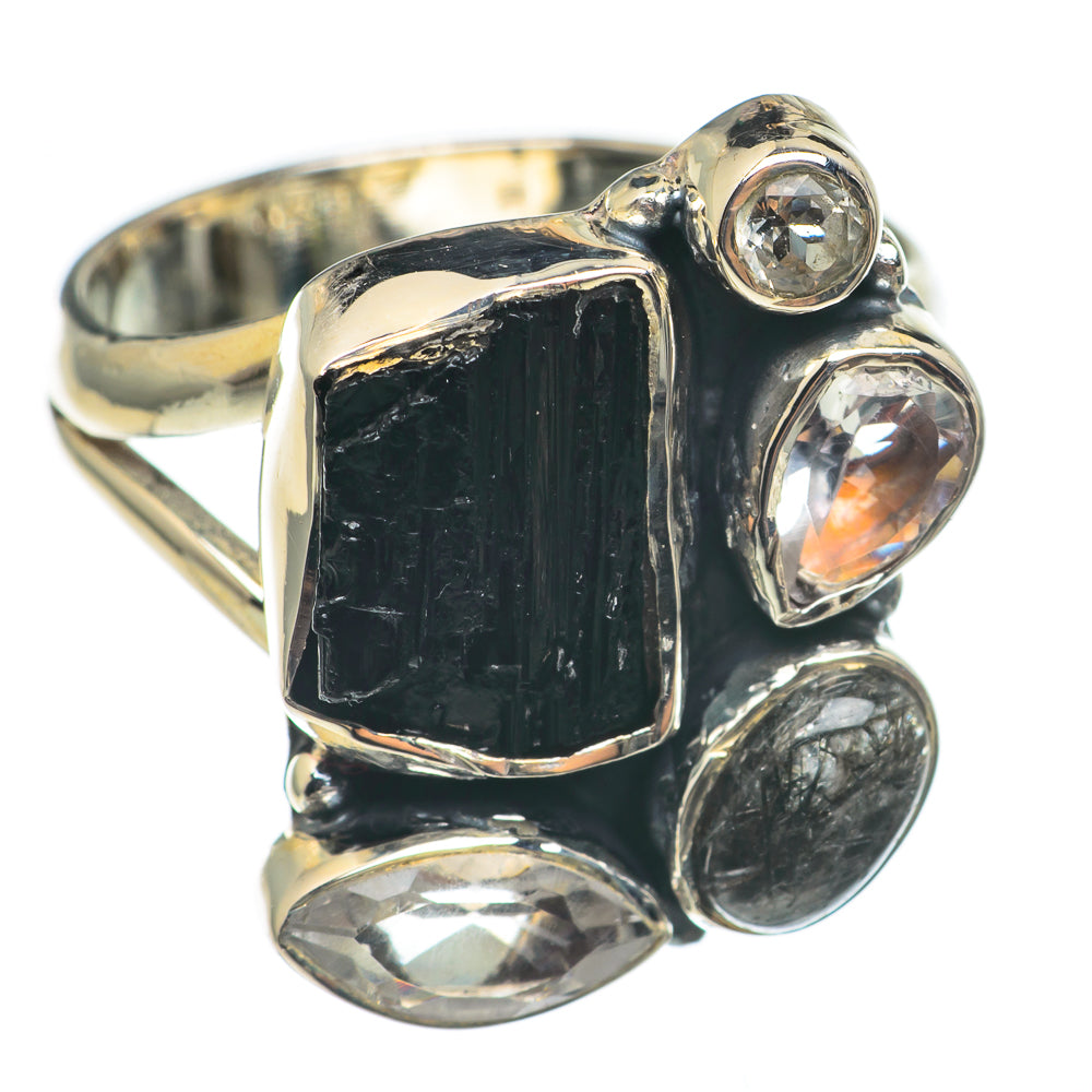 Black Tourmaline, White Quartz Rings handcrafted by Ana Silver Co - RING69049