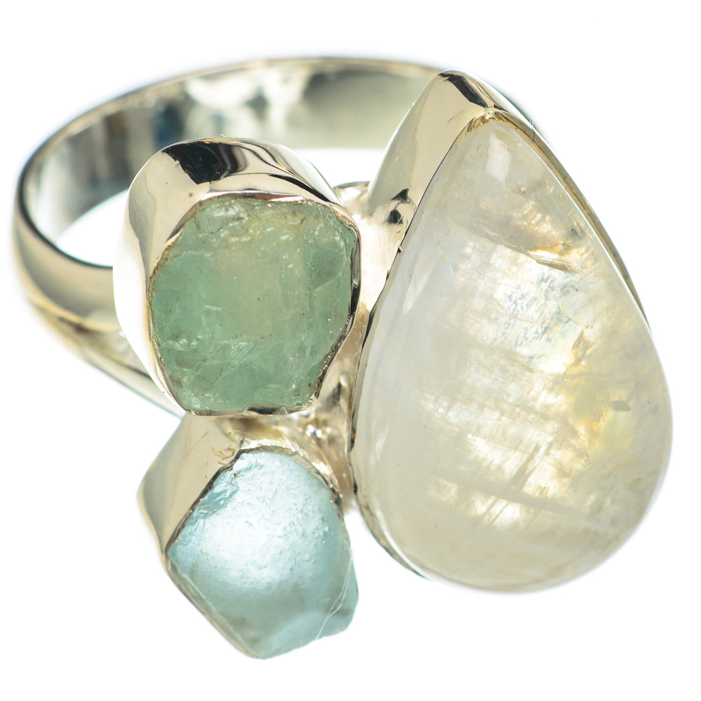 Rainbow Moonstone, Aquamarine Rings handcrafted by Ana Silver Co - RING69161