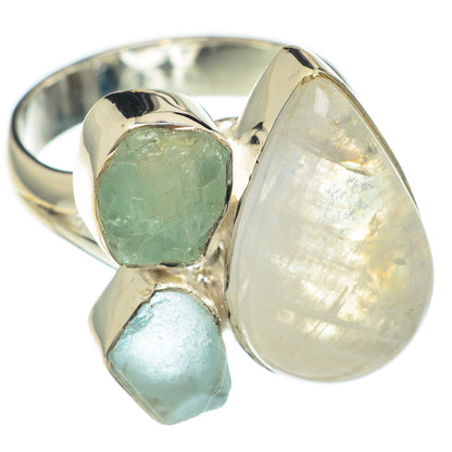 Rainbow Moonstone, Aquamarine Rings handcrafted by Ana Silver Co - RING69161