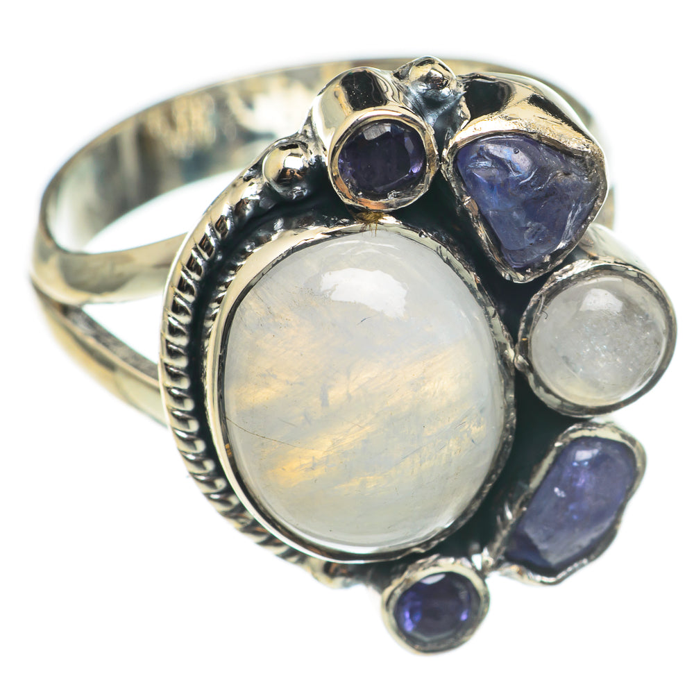 Rainbow Moonstone, Tanzanite Rings handcrafted by Ana Silver Co - RING69185