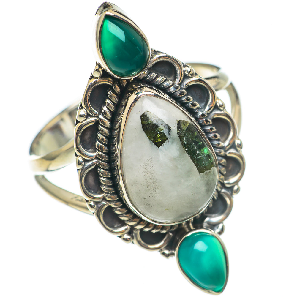 Green Tourmaline In Quartz, Green Onyx Rings handcrafted by Ana Silver Co - RING69202