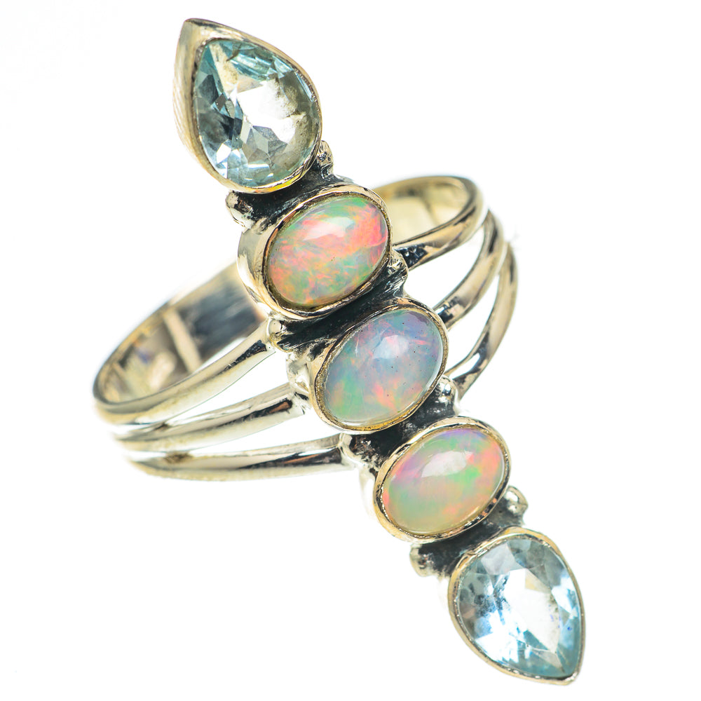 Ethiopian Opal, Blue Topaz Rings handcrafted by Ana Silver Co - RING69259