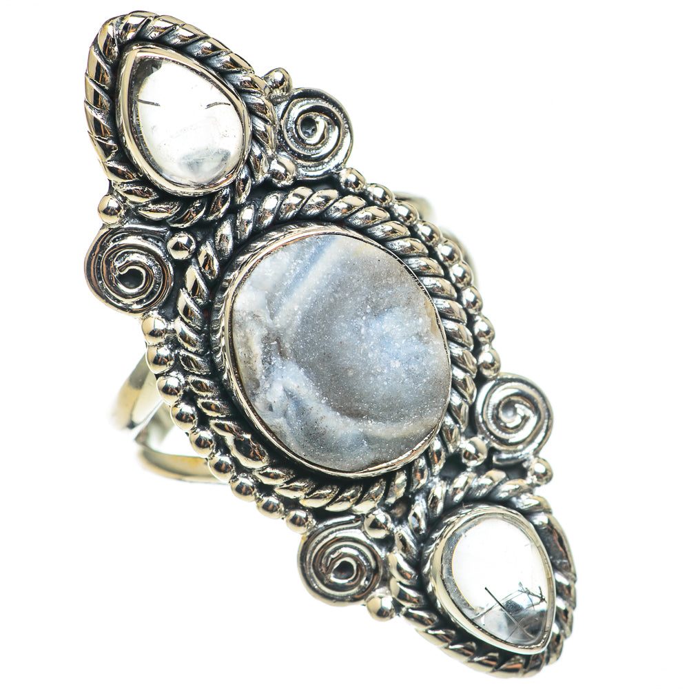 Desert Druzy, Rainbow Moonstone Rings handcrafted by Ana Silver Co - RING69261