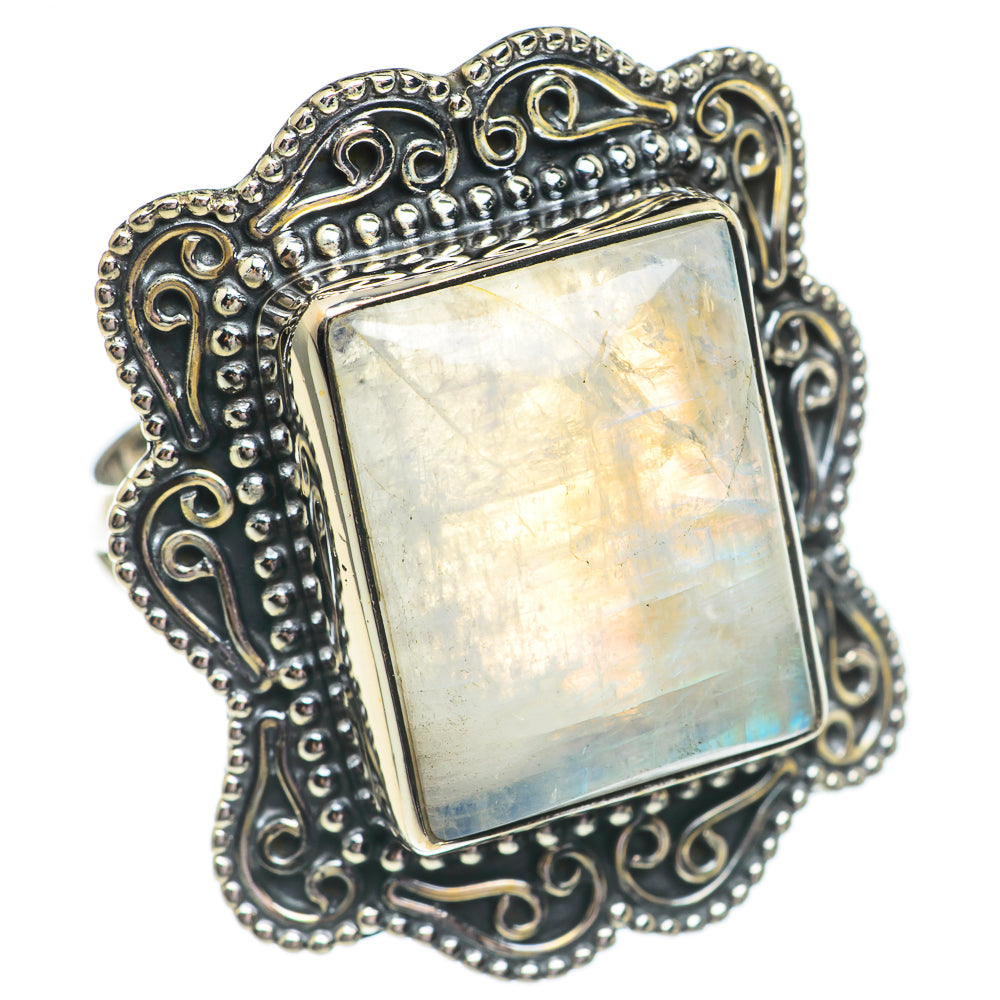 Rainbow Moonstone Rings handcrafted by Ana Silver Co - RING69548