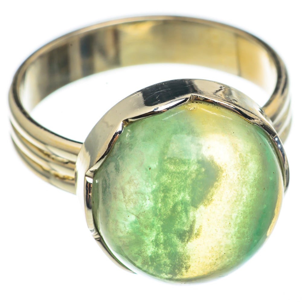 Green fluorite oval gemstone ring with polished silver bezel band