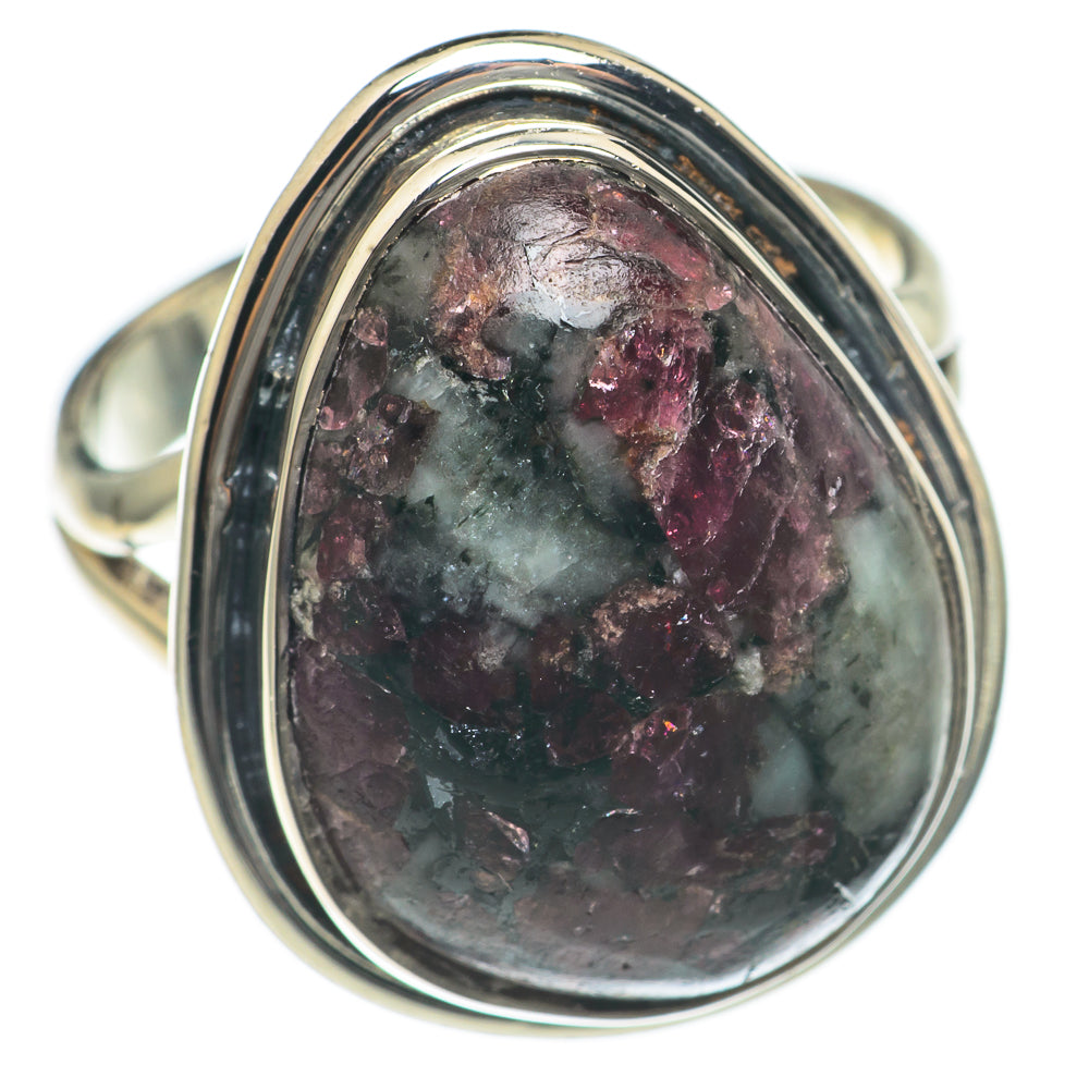 925 sterling silver ring with oval eudialyte cabochon, mottled purple-gray