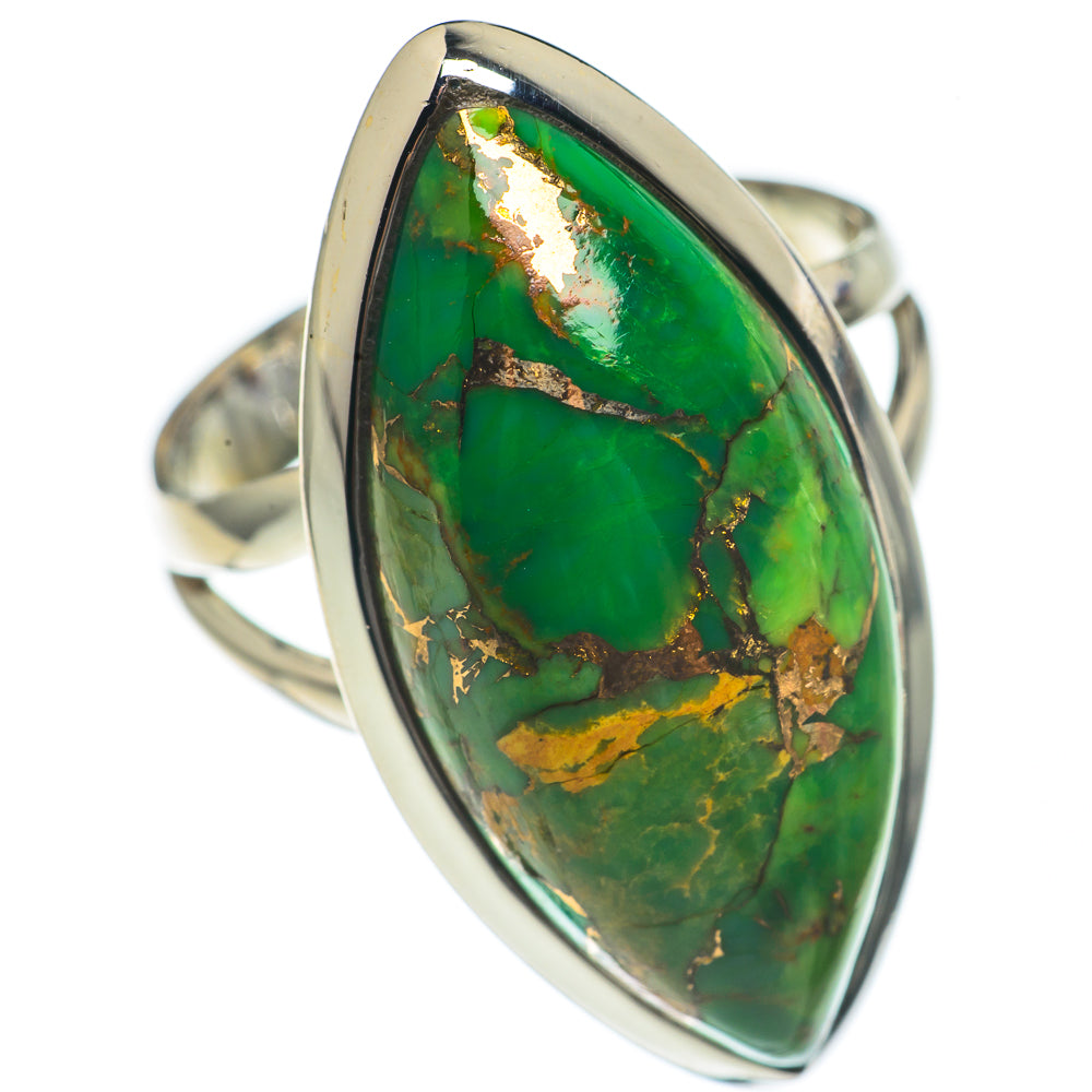 Silver-tone ring with green oval turquoise cabochon and bezel setting