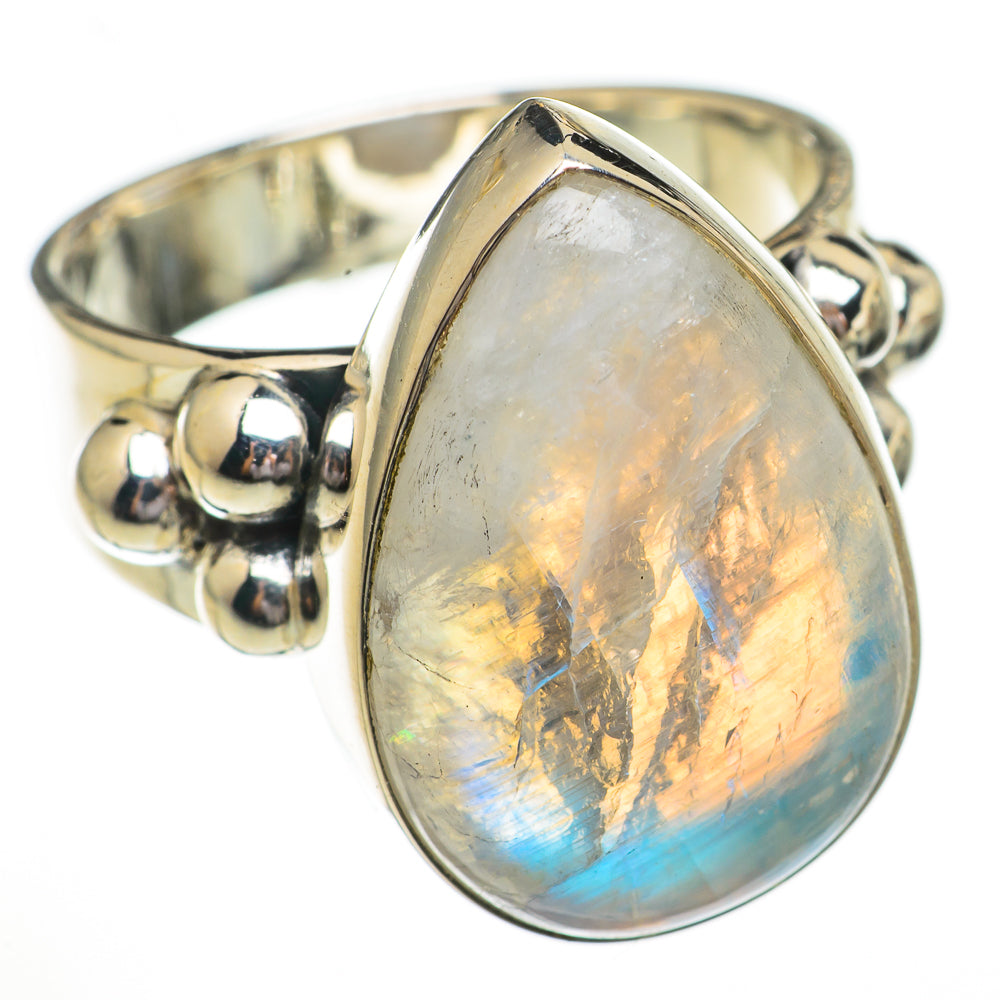 Rainbow Moonstone Rings handcrafted by Ana Silver Co - RING70298