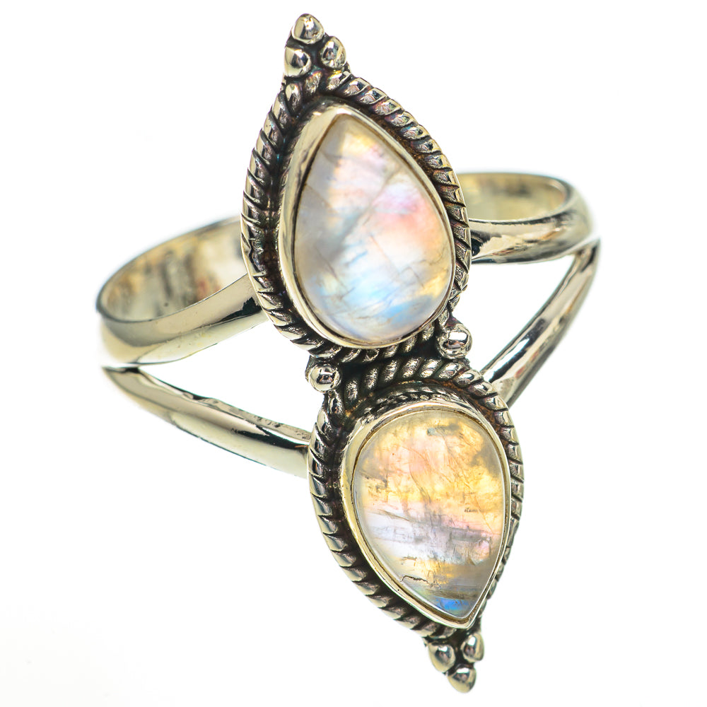 Rainbow Moonstone Rings handcrafted by Ana Silver Co - RING70299