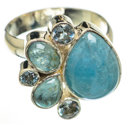 Sterling silver ring with large oval aquamarine and smaller blue topaz stones