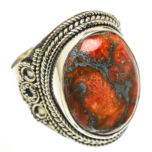 Orange Copper Composite Turquoise Rings handcrafted by Ana Silver Co - RING70559