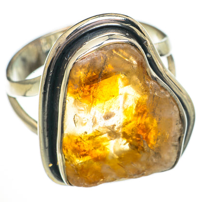 Rough citrine gemstone ring with thick 925 sterling silver bezel setting