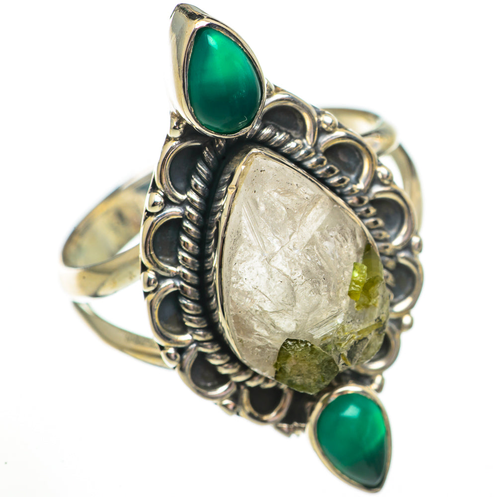 Green Tourmaline in Quartz Rings handcrafted by Ana Silver Co - RING70658