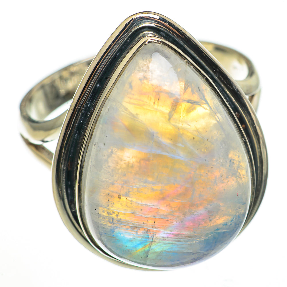Rainbow Moonstone Rings handcrafted by Ana Silver Co - RING70918