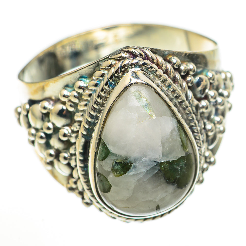 Green Tourmaline in Quartz Rings handcrafted by Ana Silver Co - RING71107