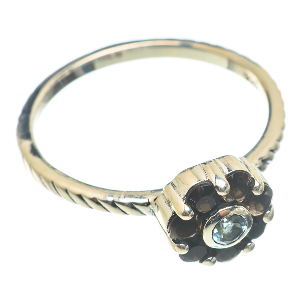 925 sterling silver ring with twisted band and cluster of blue and dark stones