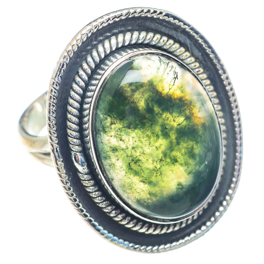 Green Moss Agate Rings handcrafted by Ana Silver Co - RING71386