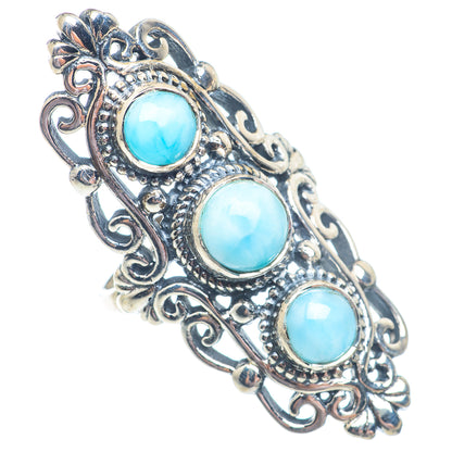 Sterling silver larimar ring with three oval blue stones and ornate filigree setting