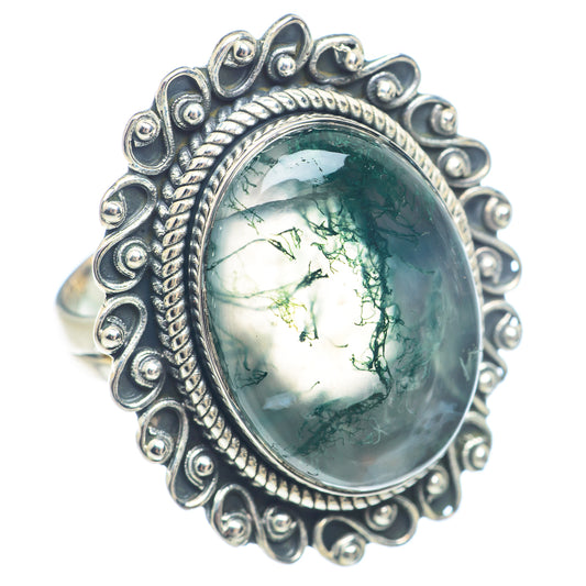 Green Moss Agate Rings handcrafted by Ana Silver Co - RING71773
