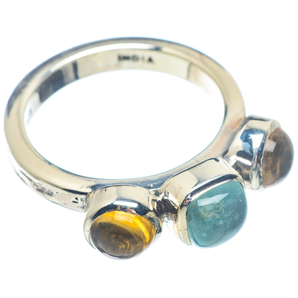 Sterling silver ring with oval blue-green aquamarine and oval yellow citrine stones