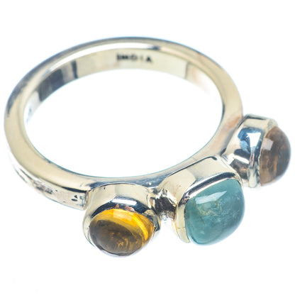 Sterling silver ring with oval blue-green aquamarine and oval yellow citrine stones