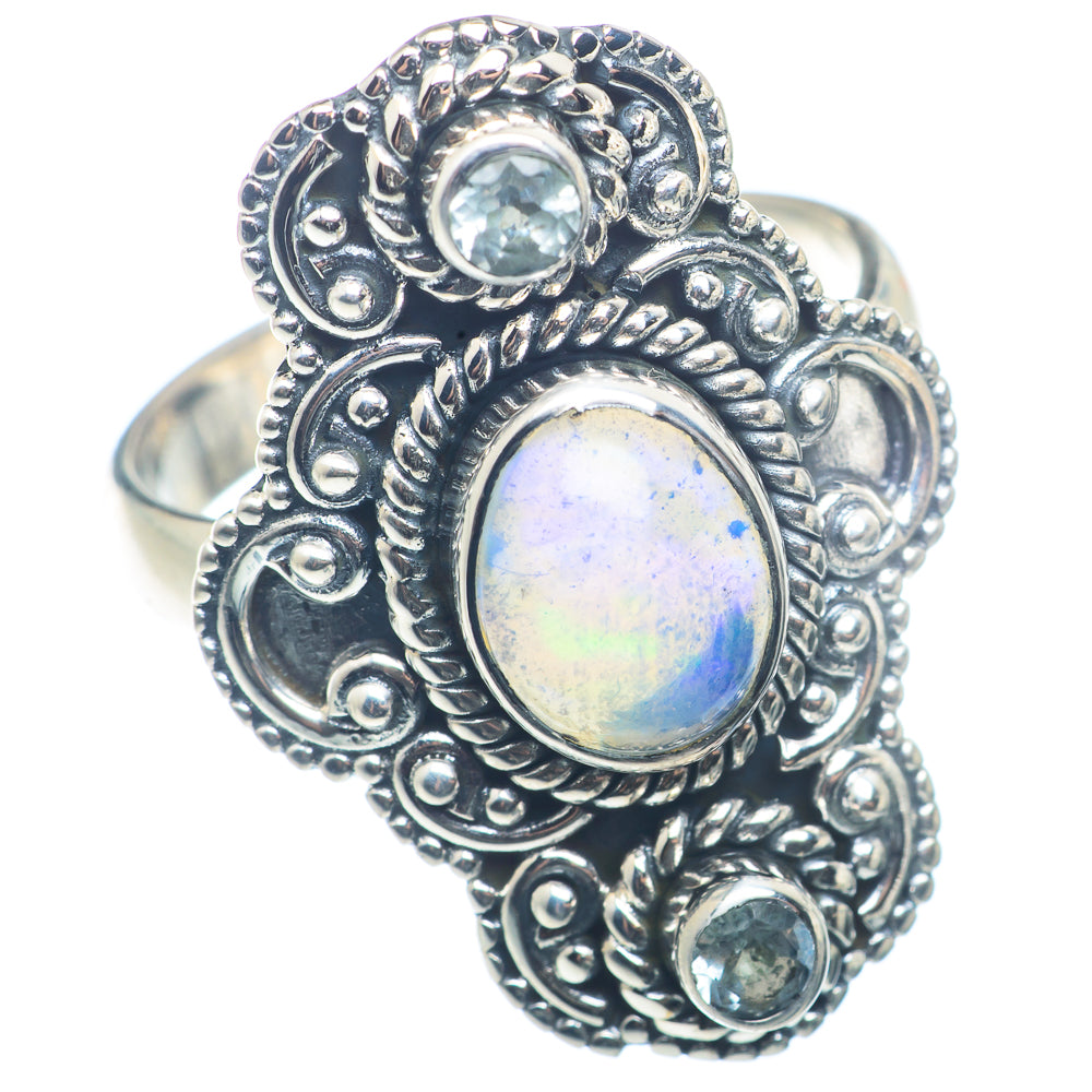 Rainbow Moonstone Rings handcrafted by Ana Silver Co - RING72632