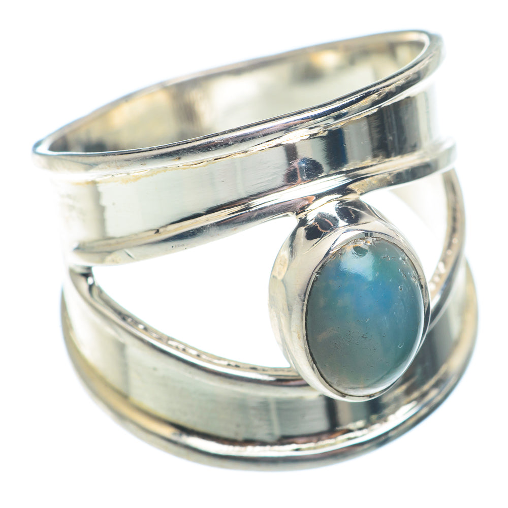 Sterling silver opal ring with oval blue opal cabochon, open band