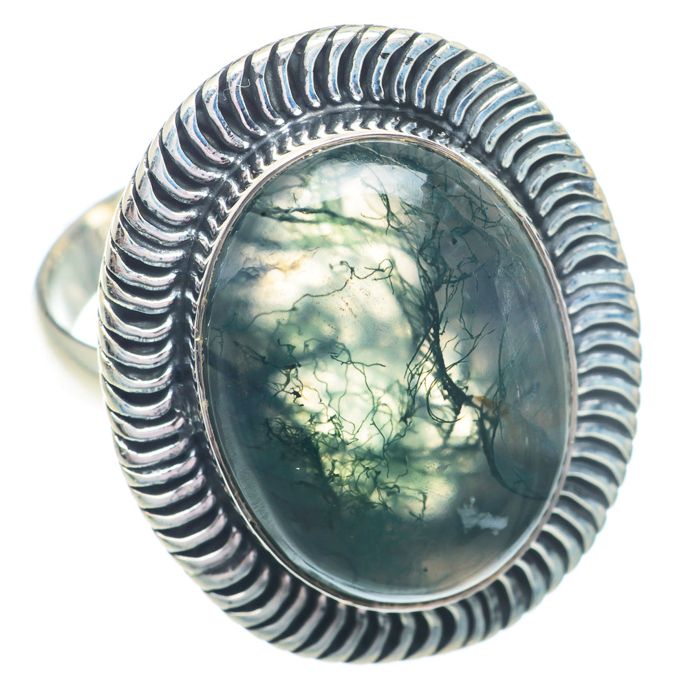 Green Moss Agate Rings handcrafted by Ana Silver Co - RING72937