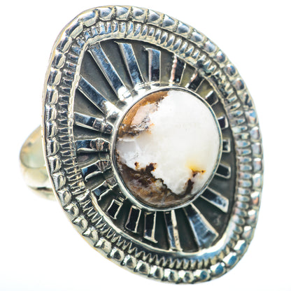 Sterling silver oval jasper ring with dark sunburst bezel detail and white stone