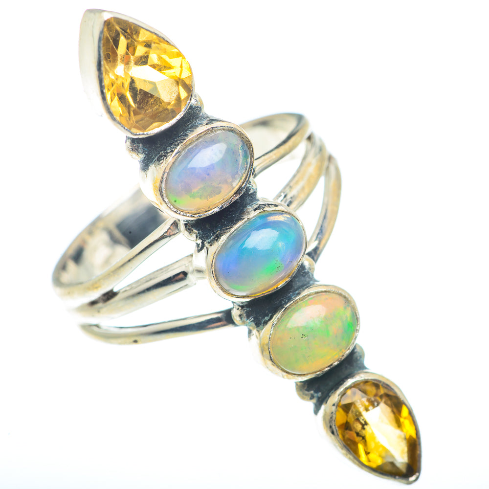 Sterling silver stacking ring with opal and citrine teardrops