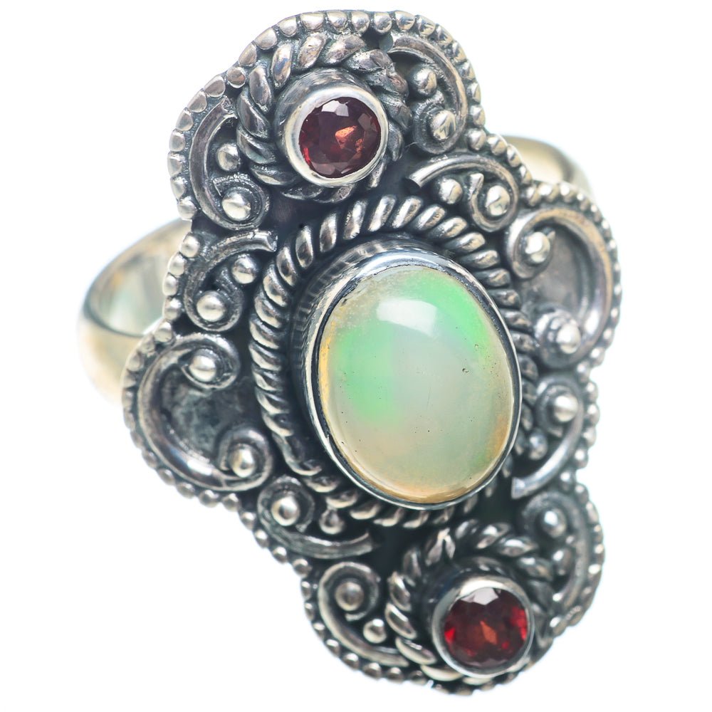 Ethiopian Opal, Garnet Rings handcrafted by Ana Silver Co - RING73657