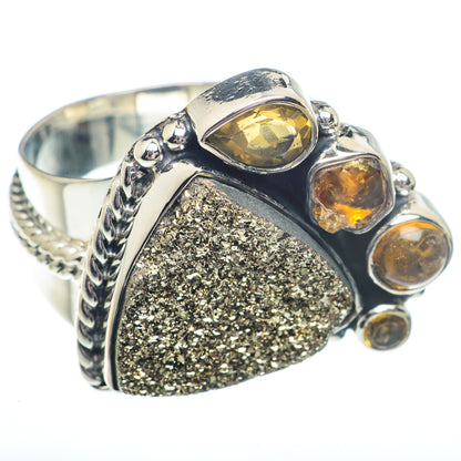 Spectro Pyrite Druzy, Citrine Rings handcrafted by Ana Silver Co - RING73734