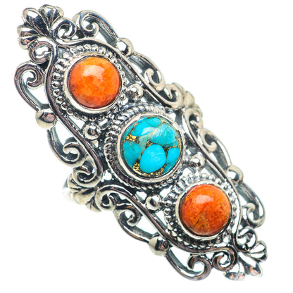 Blue Copper Composite Turquoise, Sponge Coral Rings handcrafted by Ana Silver Co - RING73744
