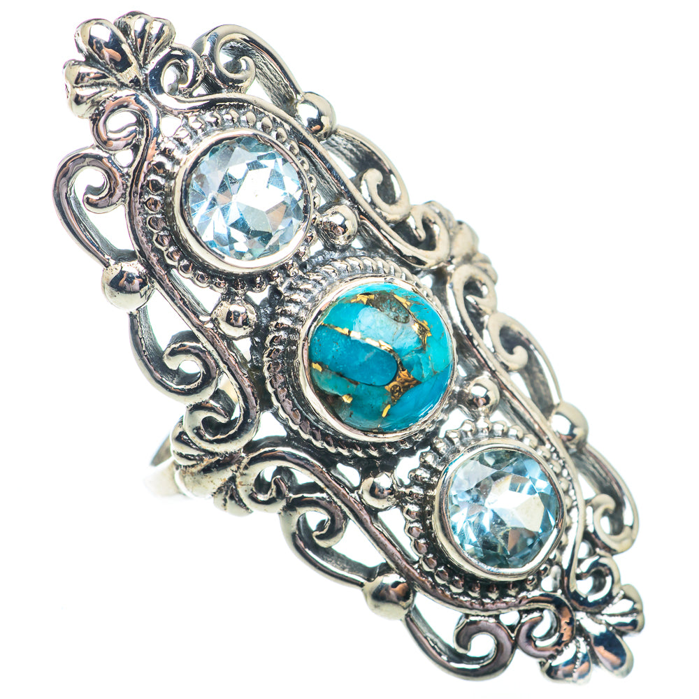 Blue Copper Composite Turquoise, Blue Topaz Rings handcrafted by Ana Silver Co - RING73757