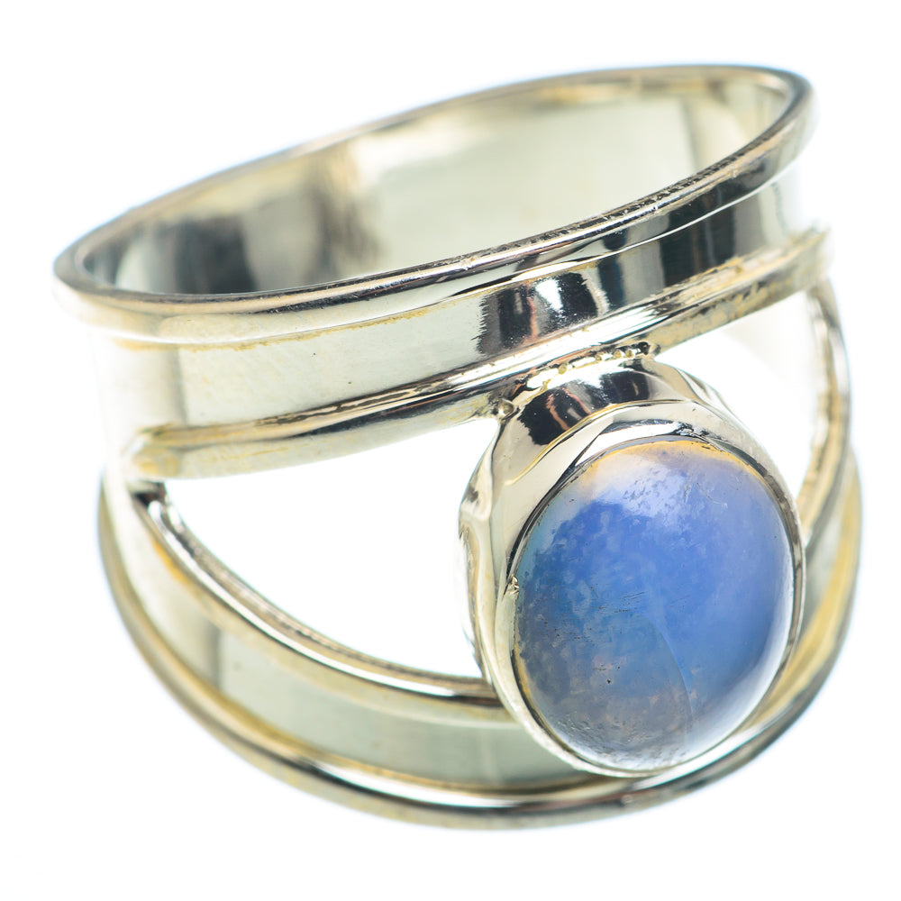 Oval opal gemstone ring in polished 925 sterling silver, blue stone in bezel