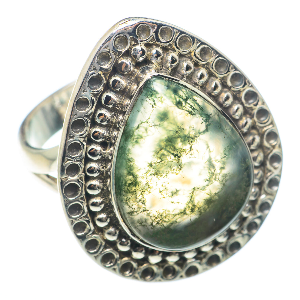 Green Moss Agate Rings handcrafted by Ana Silver Co - RING73911