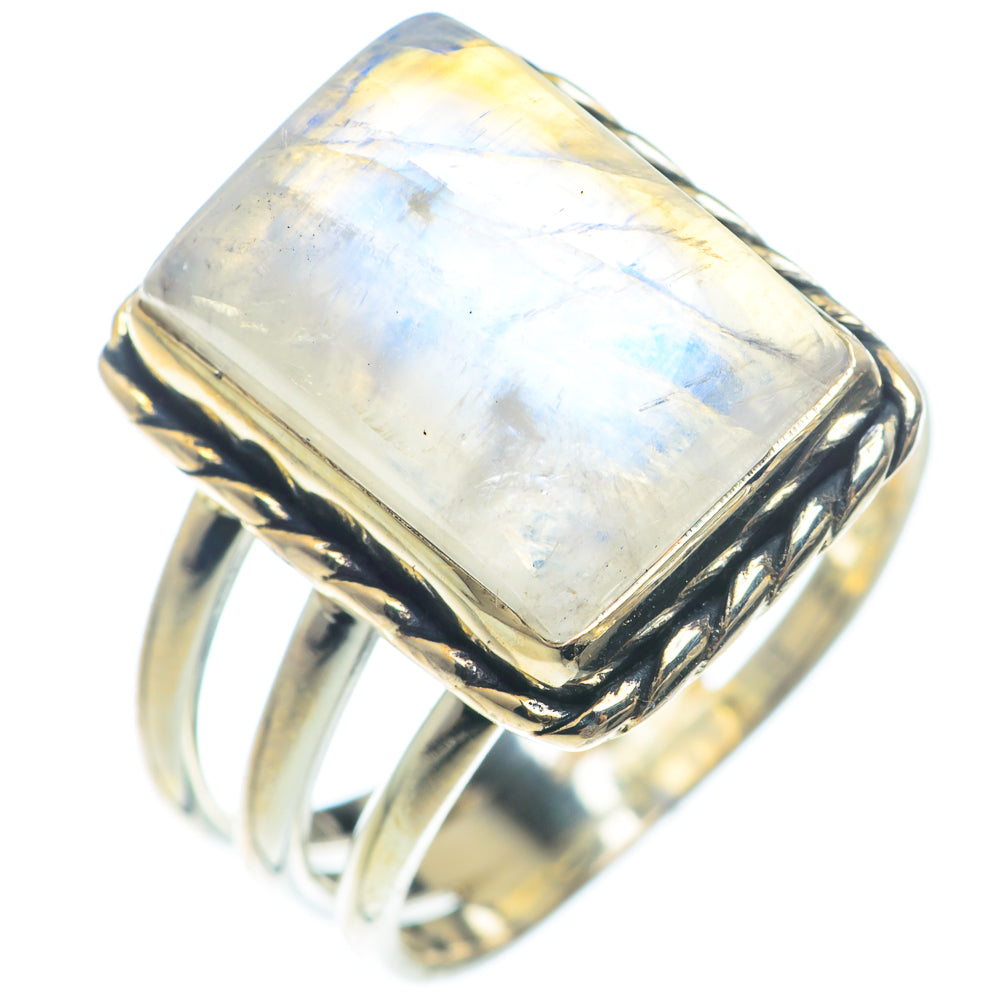 Rainbow Moonstone Rings handcrafted by Ana Silver Co - RING74174