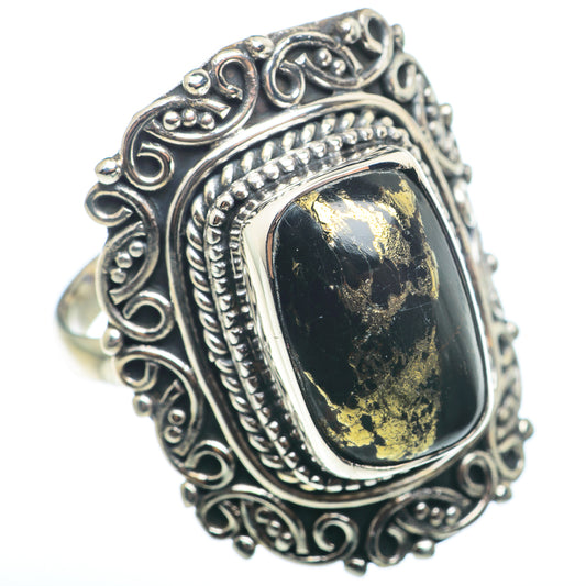 Pyrite In Black Onyx Rings handcrafted by Ana Silver Co - RING74392