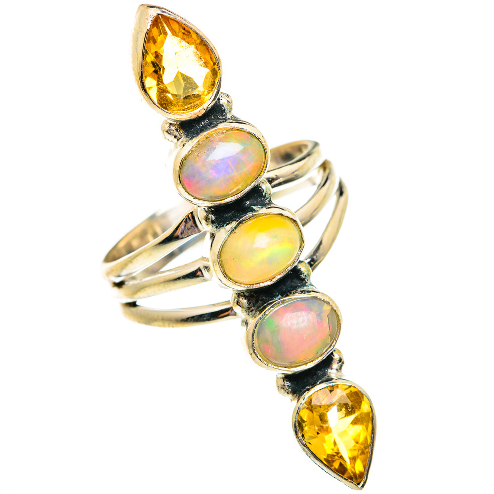 Sterling silver gemstone ring with oval opals and citrine teardrop accents