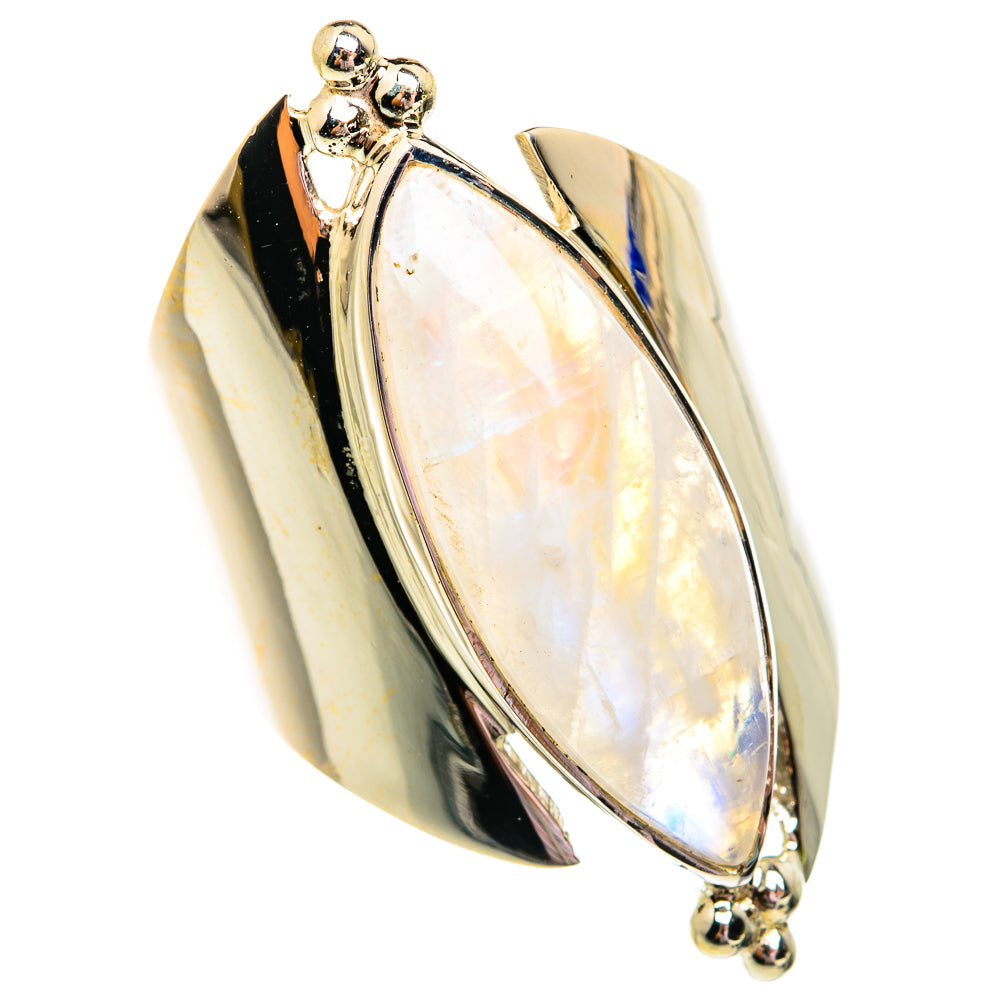 Sterling silver ring with large oval opalescent moonstone and rounded prong tips