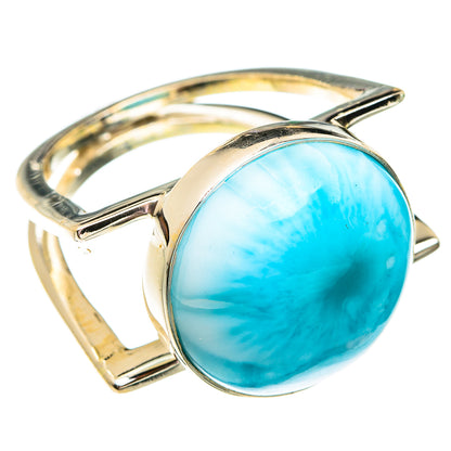 Large oval larimar-style gemstone ring in sterling silver with openwork rails