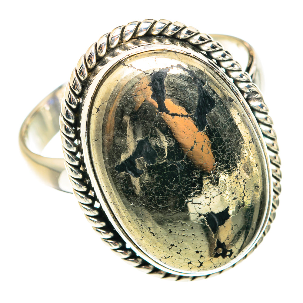 Pyrite In Black Onyx Rings handcrafted by Ana Silver Co - RING75456