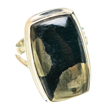 Pyrite In Black Onyx Rings handcrafted by Ana Silver Co - RING75458
