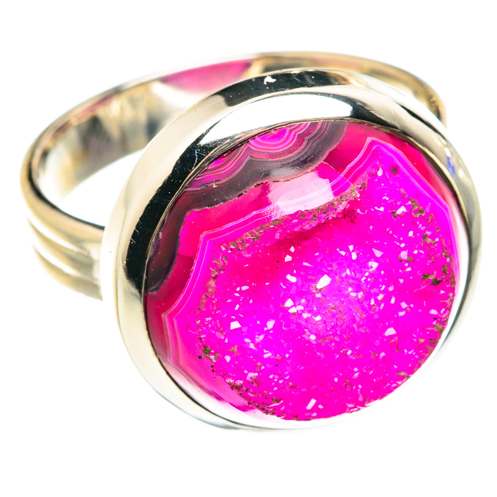 Pink Agate Druzy Rings handcrafted by Ana Silver Co - RING75484