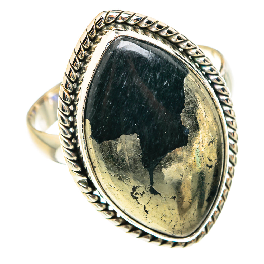 Pyrite In Black Onyx Rings handcrafted by Ana Silver Co - RING75553