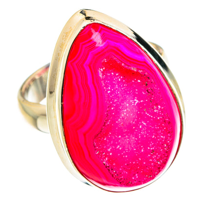 Pink Agate Druzy Rings handcrafted by Ana Silver Co - RING76102