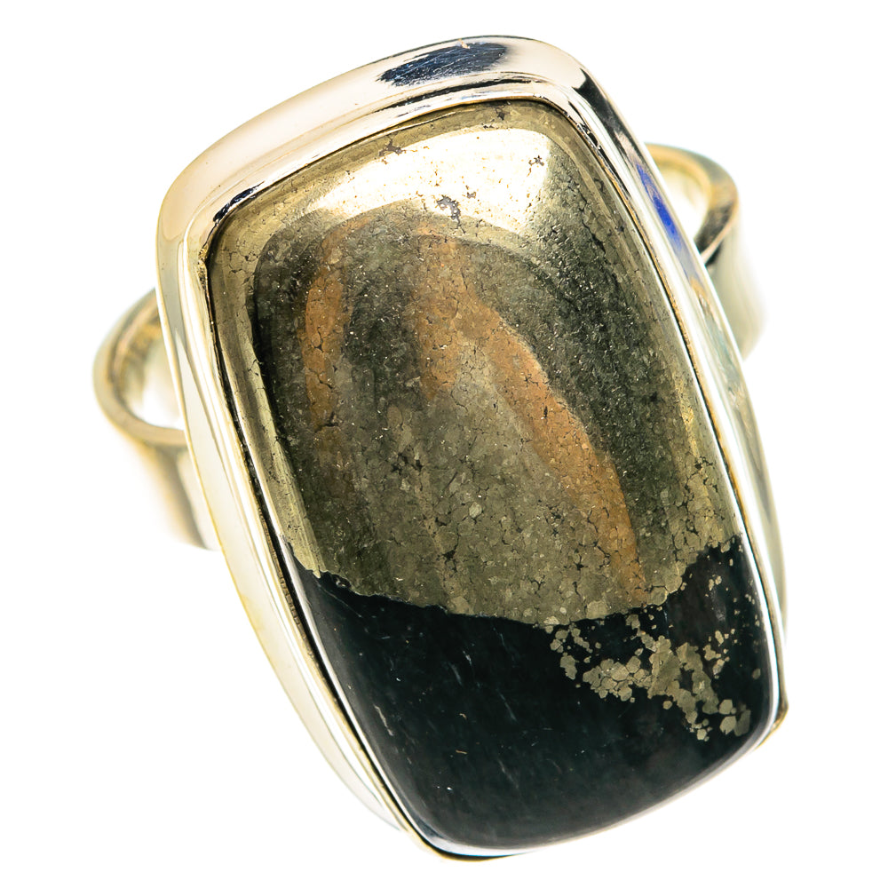 Pyrite In Black Onyx Rings handcrafted by Ana Silver Co - RING76129