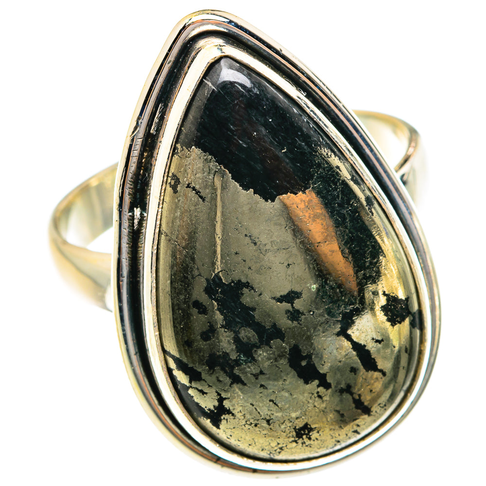 Pyrite In Black Onyx Rings handcrafted by Ana Silver Co - RING76152