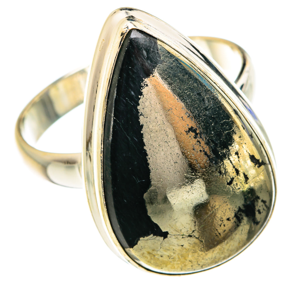 Pyrite In Black Onyx Rings handcrafted by Ana Silver Co - RING76773
