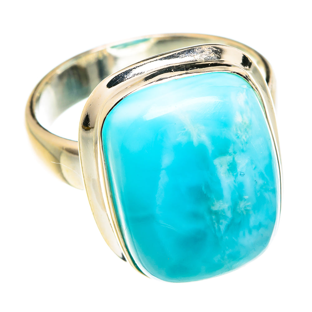 Larimar gemstone ring with oval blue bezel set in 925 sterling silver band